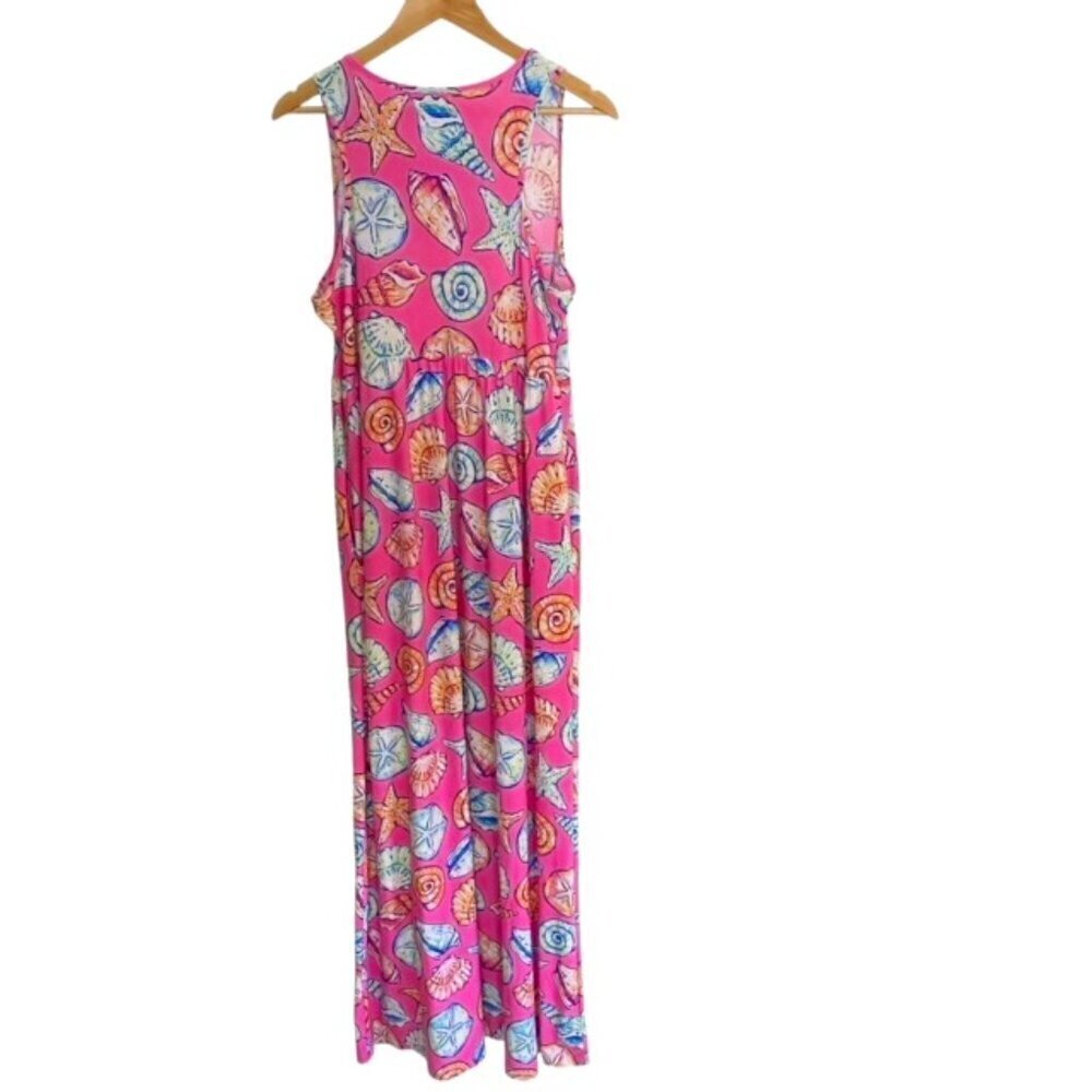 Simply Southern Pink Shell Print Maxi Dress Large - Picture 3 of 4